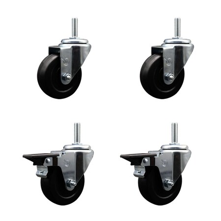 Service Caster 35 Inch Hard Rubber Wheel Swivel 58 Inch Threaded Stem Caster Set 2 Brakes SCC SCC-TS20S3514-HRS-58212-2-PLB-2